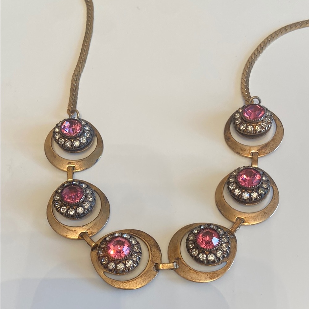 Vintage pink and white rhinestones chocker necklace